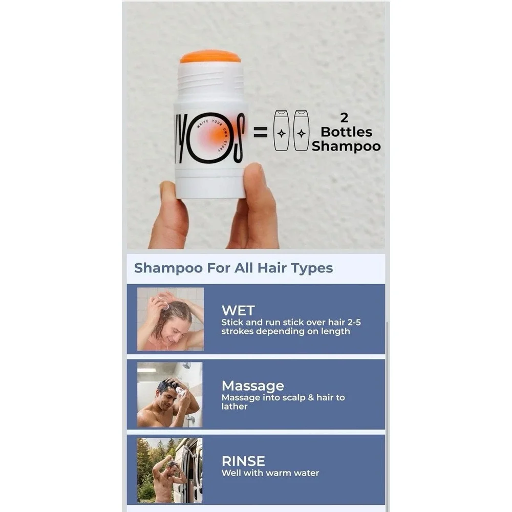 WYOS The Mane Event Daily Shampoo Stick‎ 2-Pack Clean, Cruelty Free, Vegan, TSA